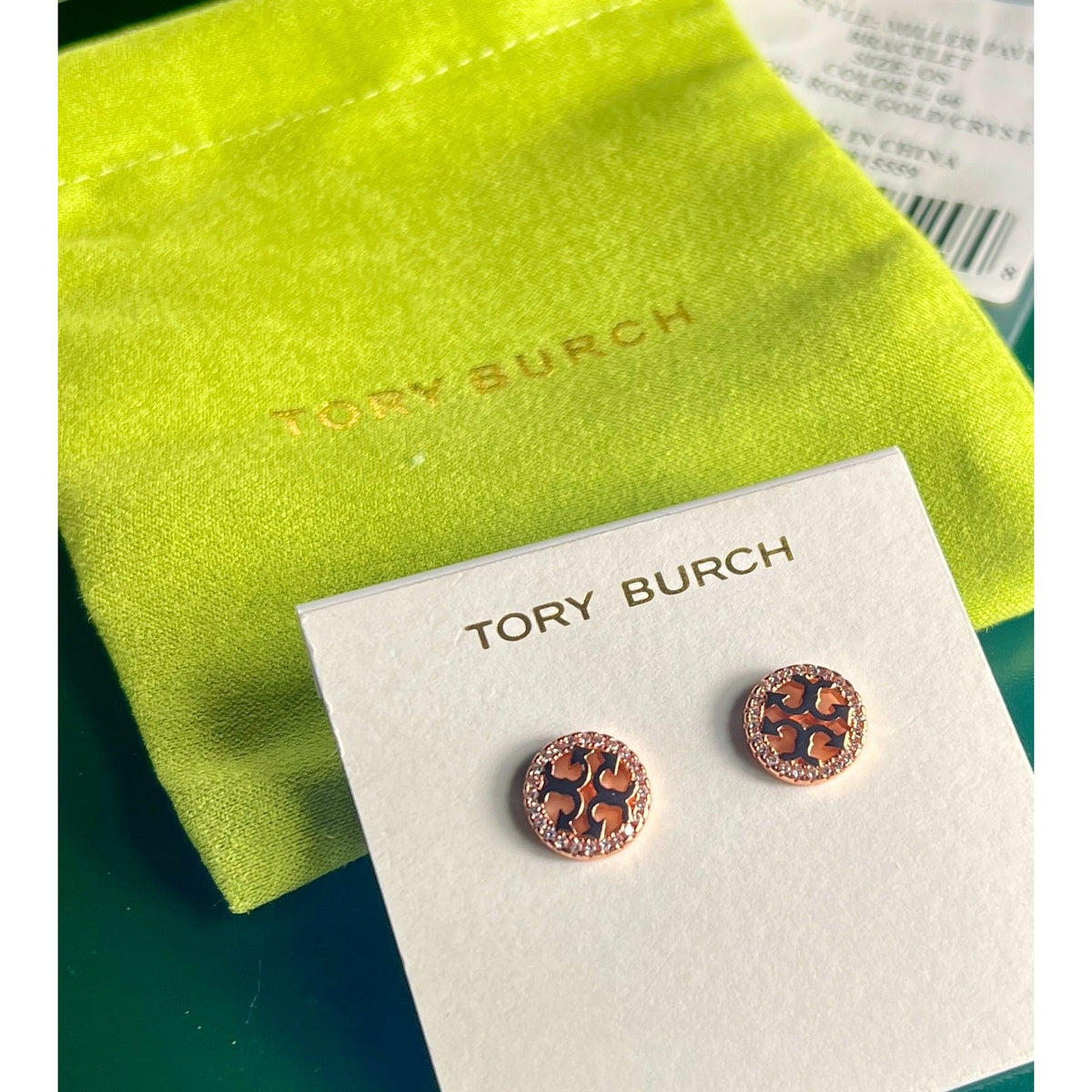 Tory Burch Rose Gold Miller Pave Logo Studs