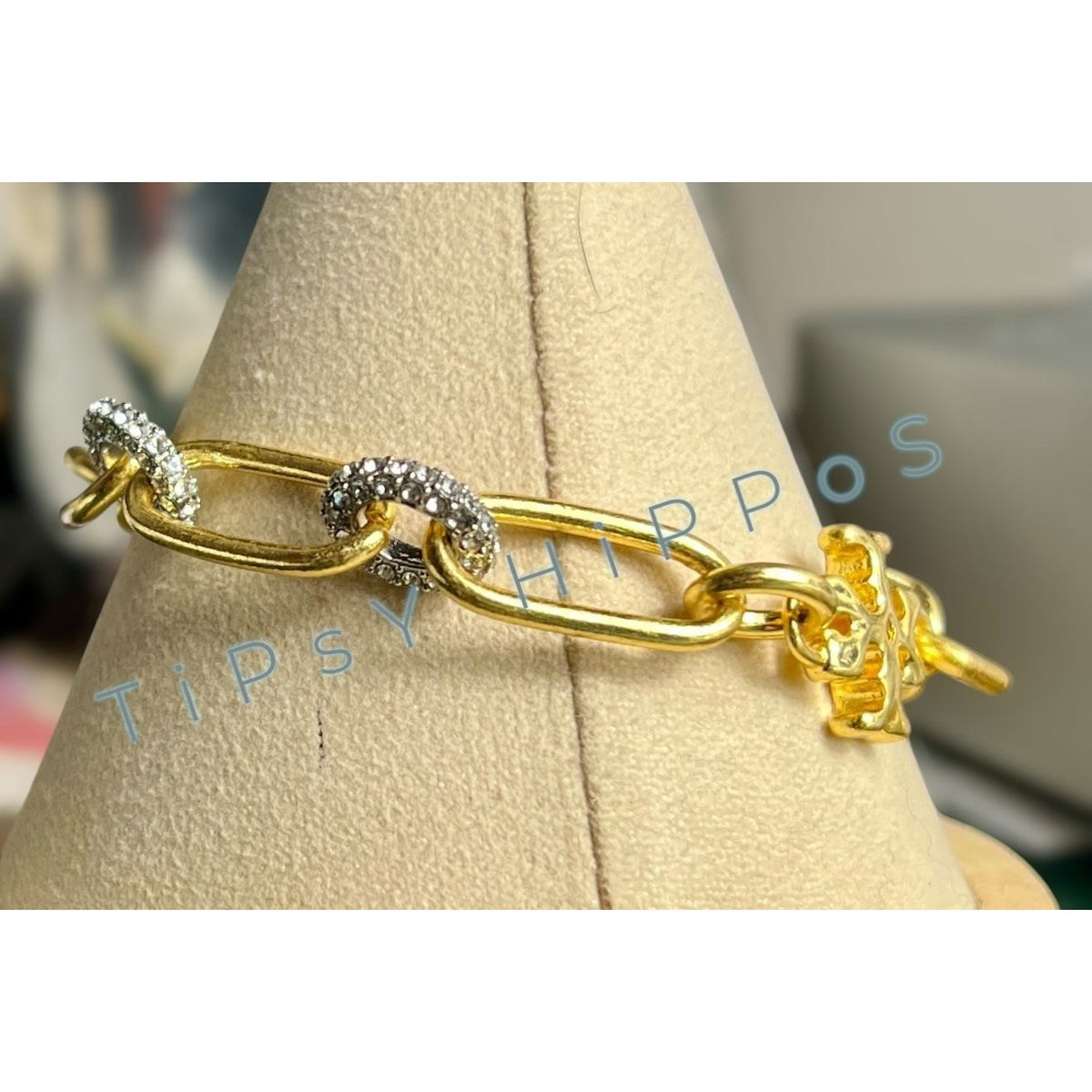 TORY BURCH ROXANNE GOLD CHAIN LINK AND PAVÉ BRACELET