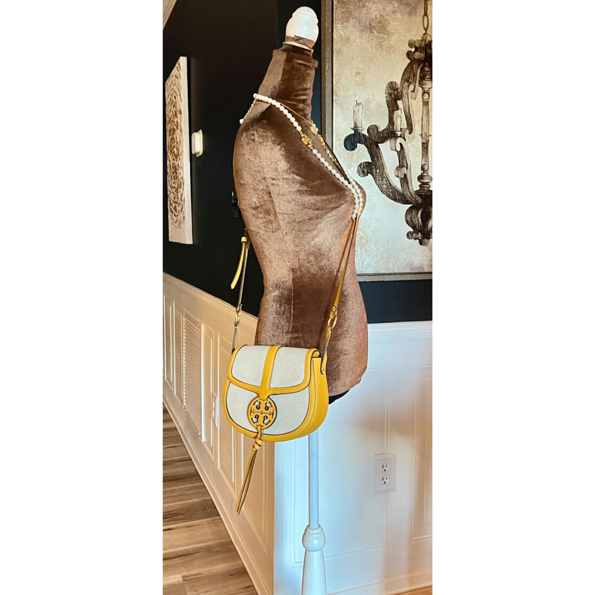 Tory Burch Miller Canvas & Leather Saddle Bag Yellow/Natural Crossbody
