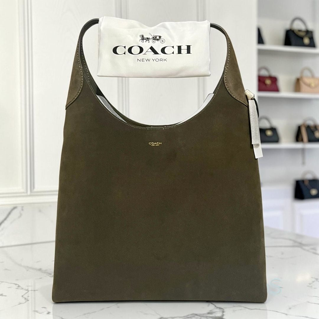 NEW WITH TAG AUTHENTIC COACH BROOKLYN 39 IN OLIVE GREEN SUEDE. 802D173P