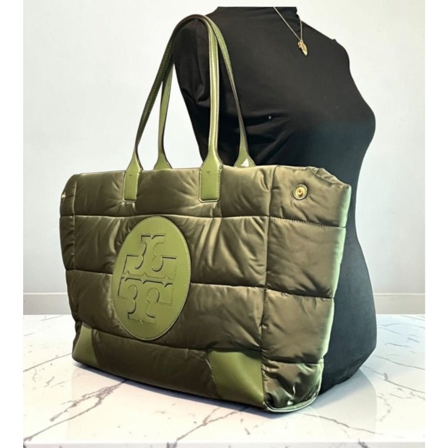 RARE! ✺ AUTHENTIC TORY BURCH ARMY GREEN PUFFER ELLA TOTE