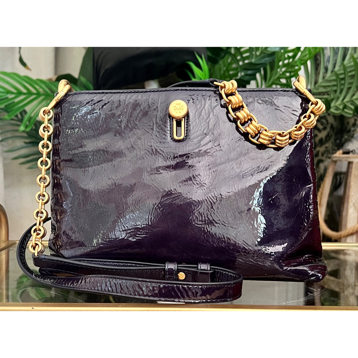 TORY BURCH BLUE CRINKLE LEATHER PRICELLA HANDBAG ✺✺
