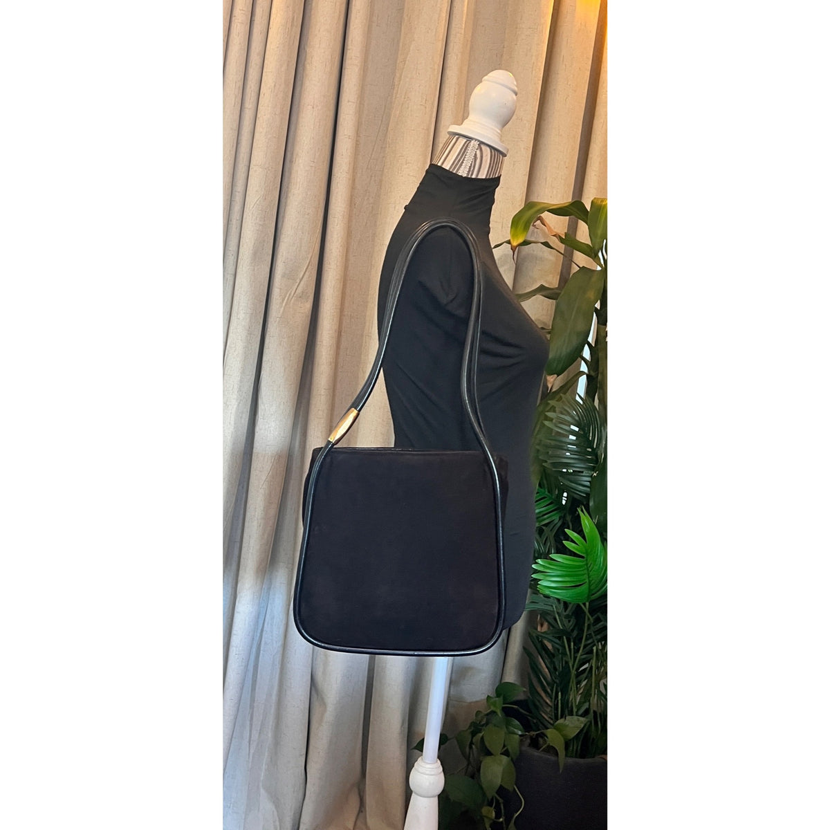 Gucci Black & Brown Suede Shoulder Bag With Leather Trim & Double Handles