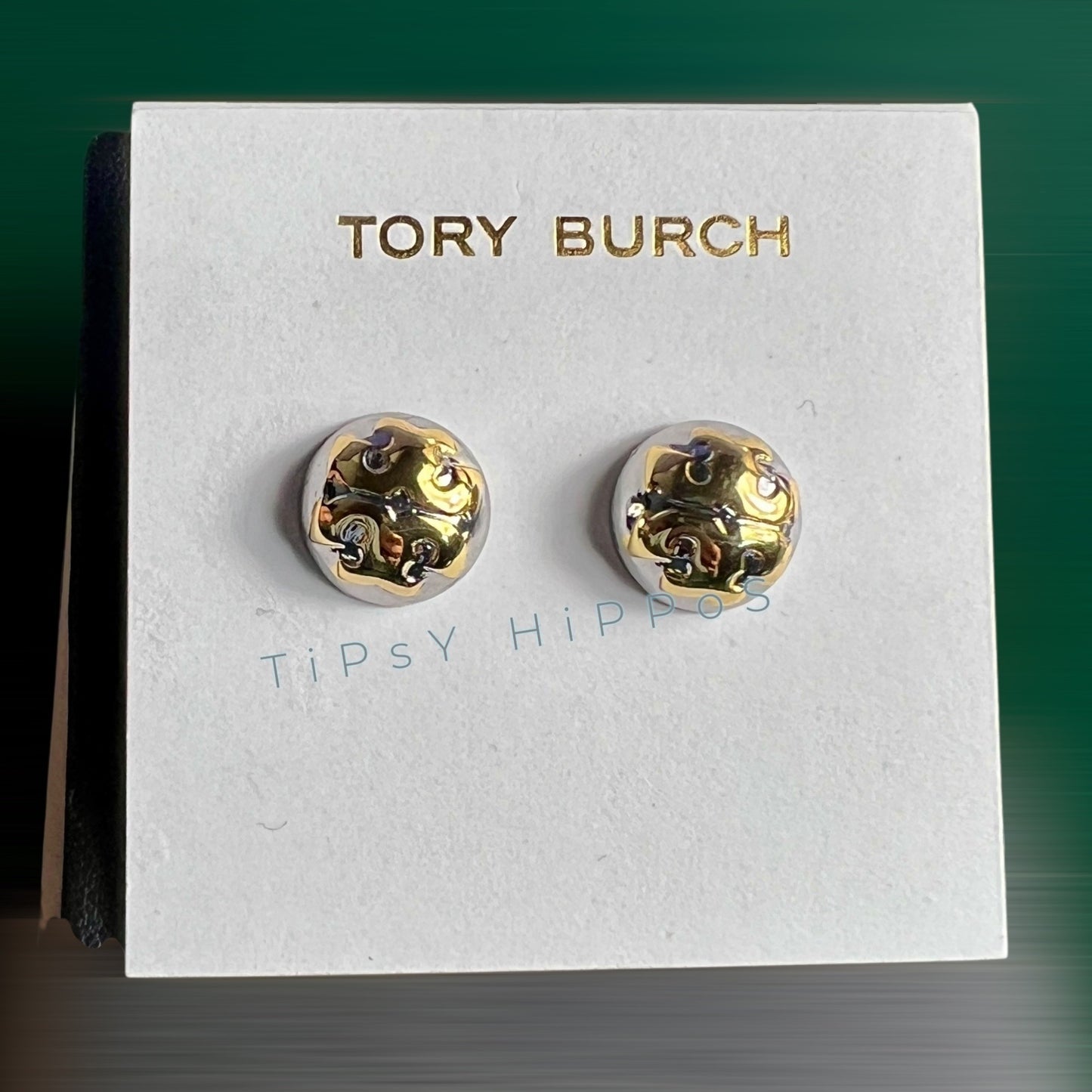 NEW! Tory Burch Silver and Gold Logo Stud Earrings