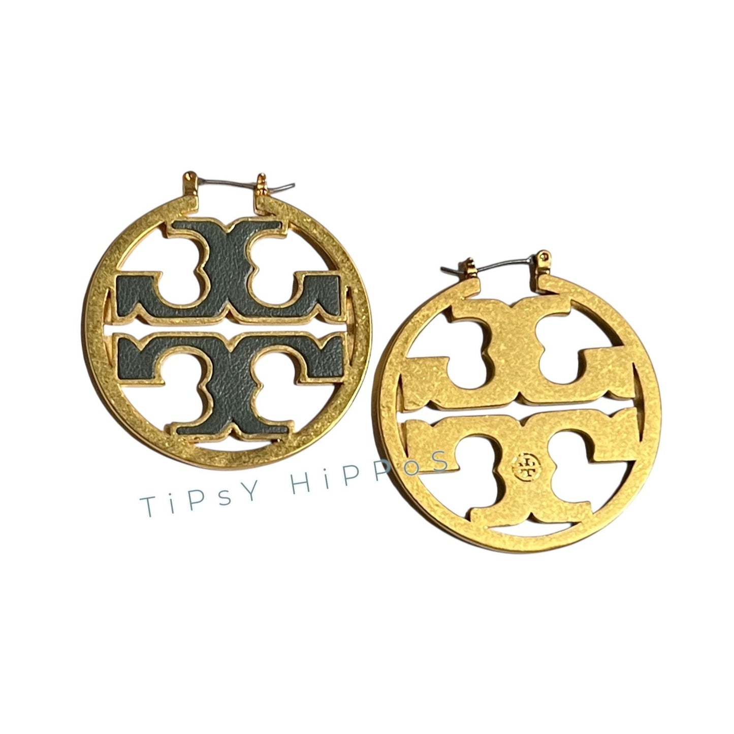 Authentic Tory Burch Miller Hoops in Hunter Green and Gold