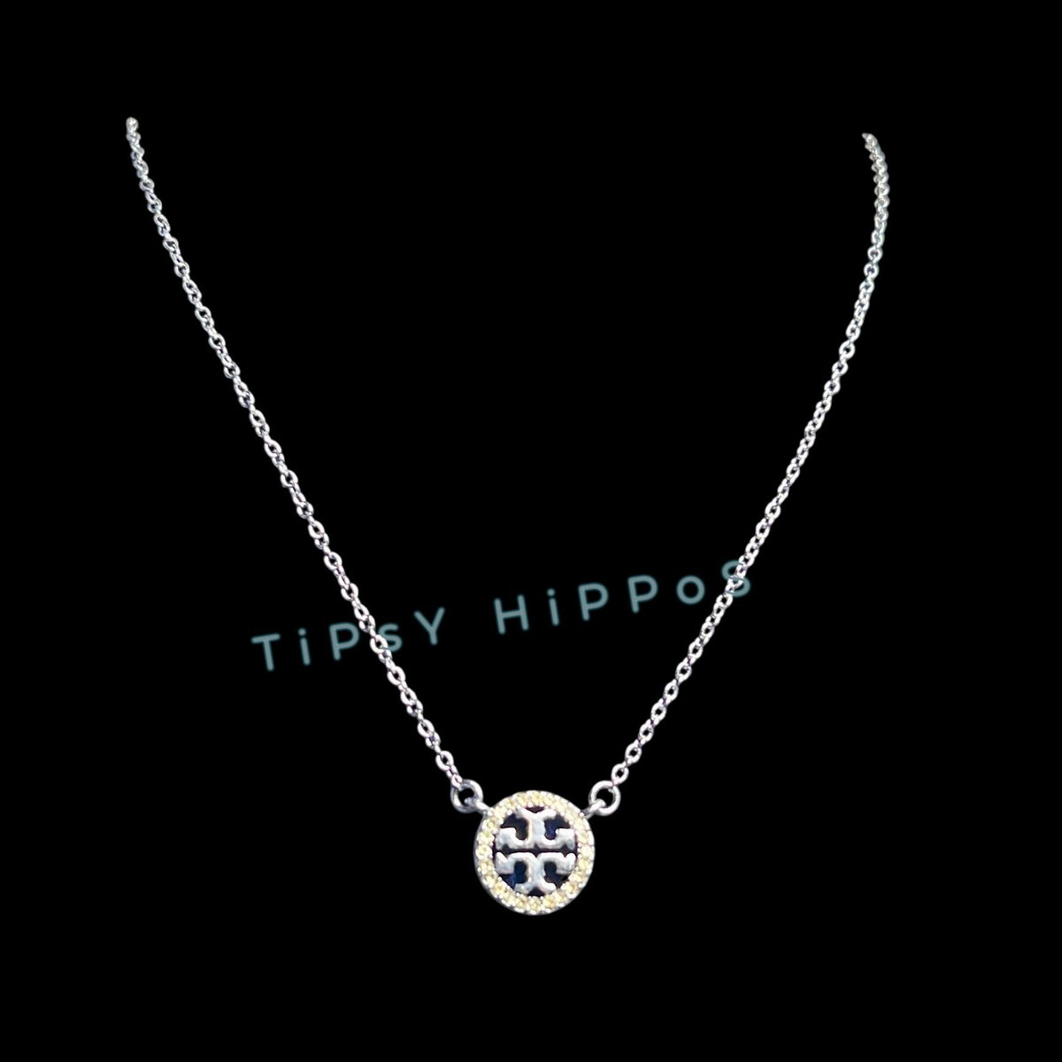 both. NEW! Beautiful Tory Burch Silver Miller Crystal Pave Necklace