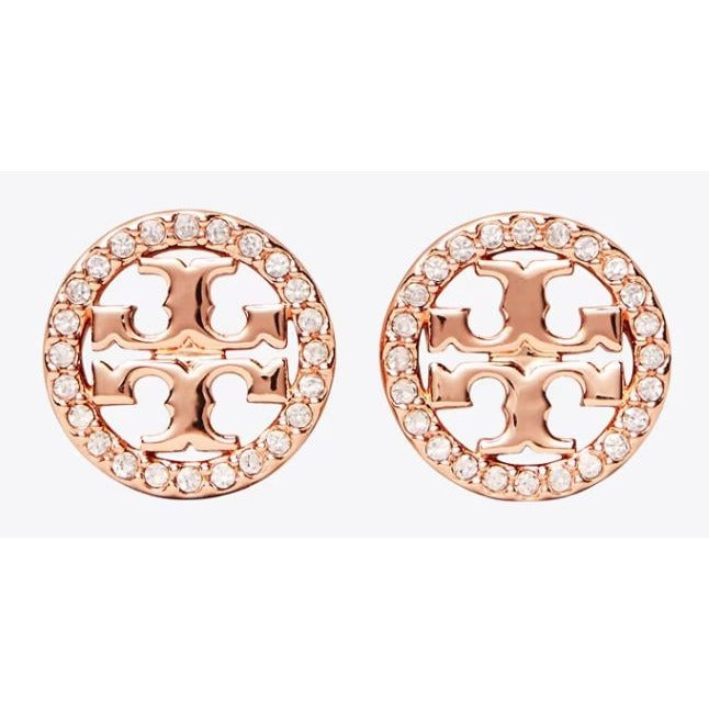 Tory Burch Rose Gold Miller Pave Logo Studs