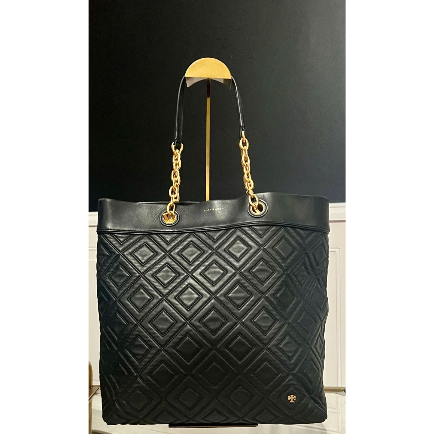 Tory Burch Black Quilted Leather Fleming Shoulder Bag