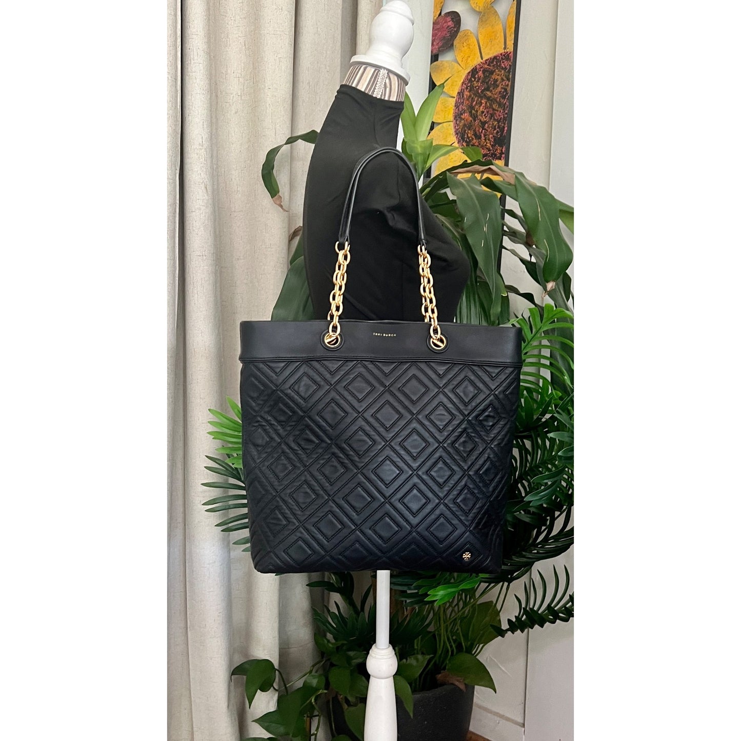Tory Burch Black Quilted Leather Fleming Shoulder Bag