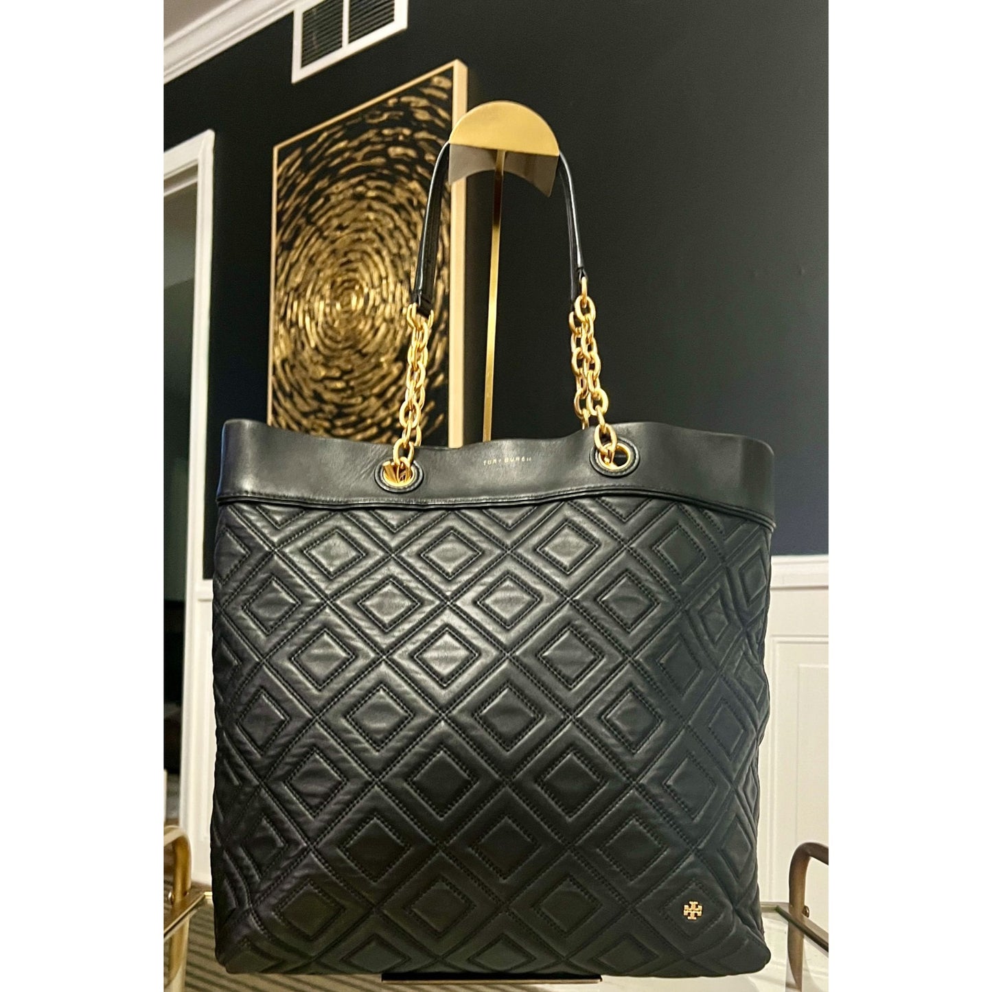 Tory Burch Black Quilted Leather Fleming Shoulder Bag