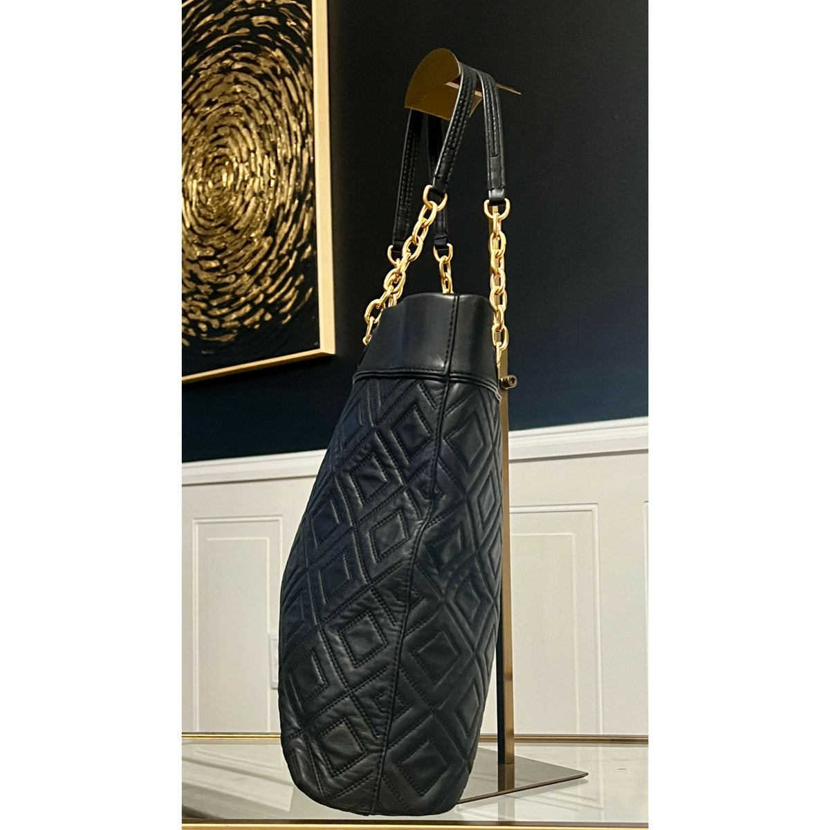 Tory Burch Black Quilted Leather Fleming Shoulder Bag