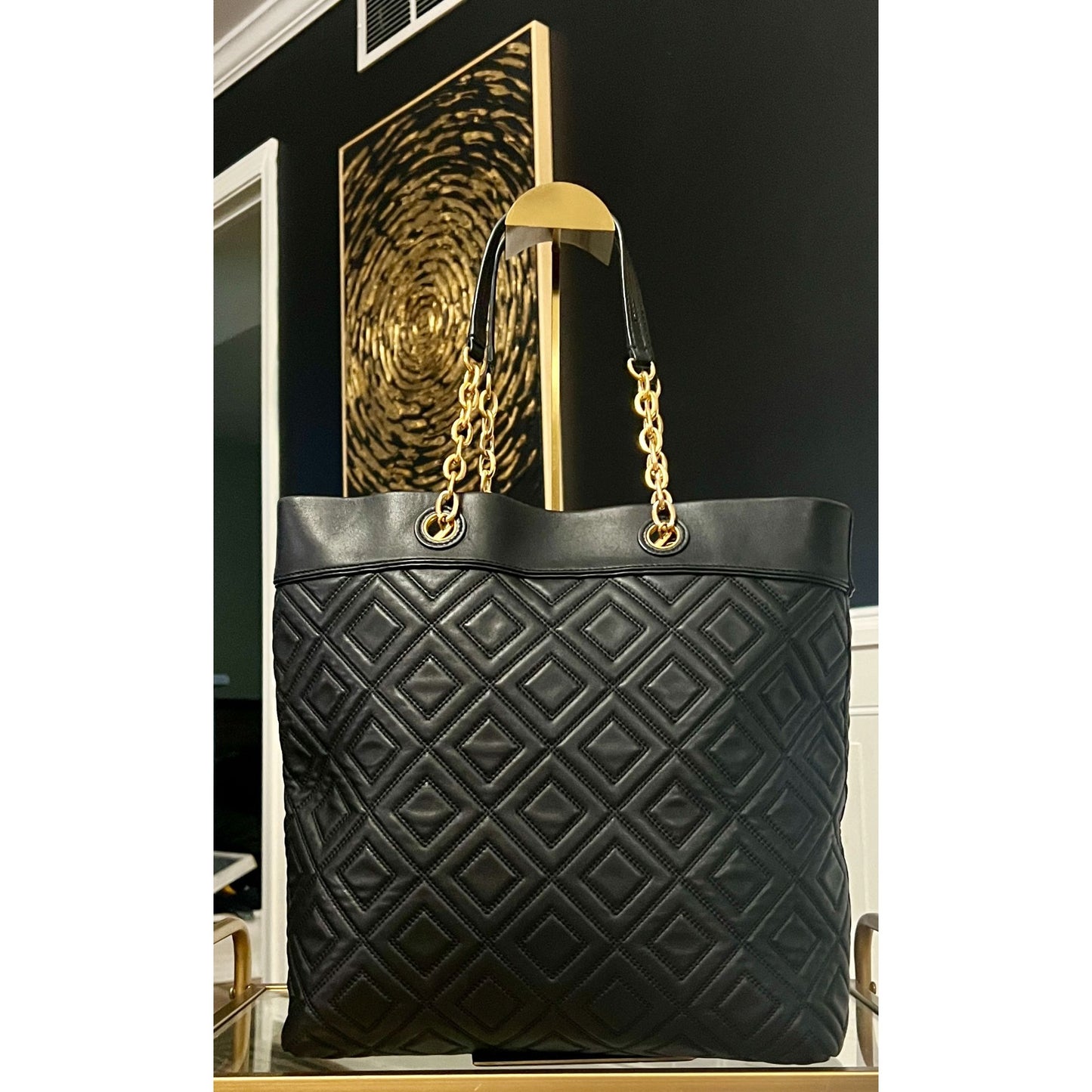Tory Burch Black Quilted Leather Fleming Shoulder Bag