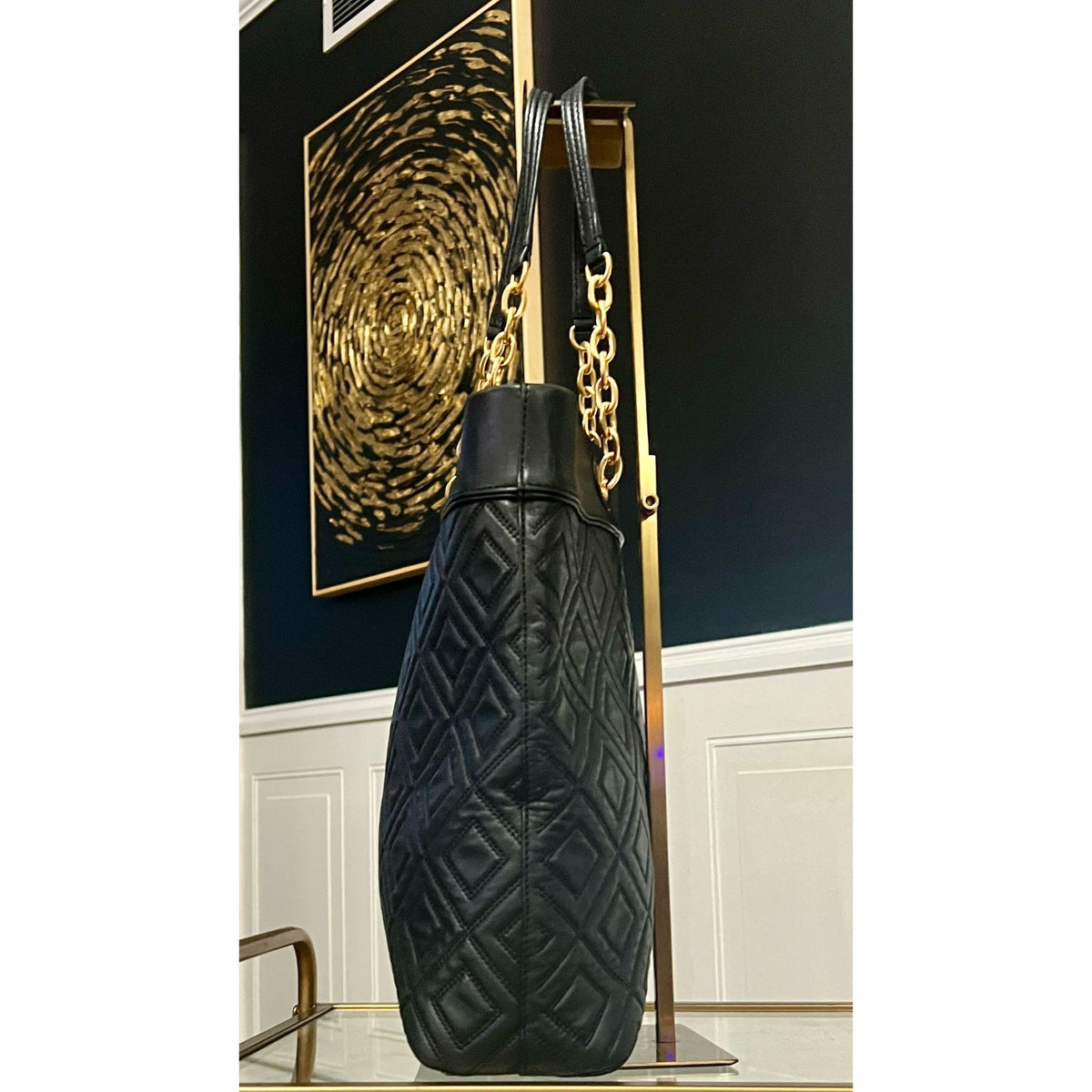 Tory Burch Black Quilted Leather Fleming Shoulder Bag