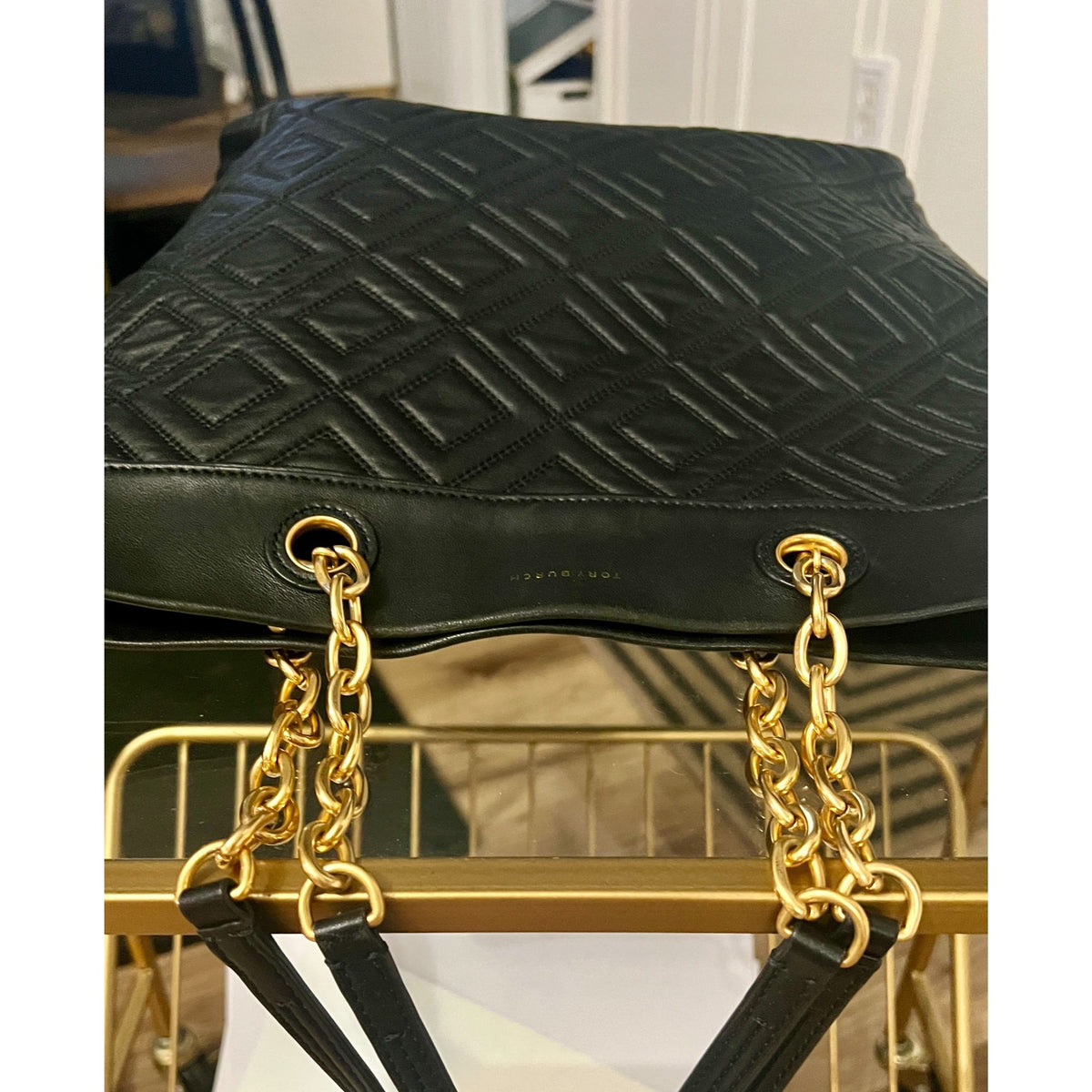 Tory Burch Black Quilted Leather Fleming Shoulder Bag