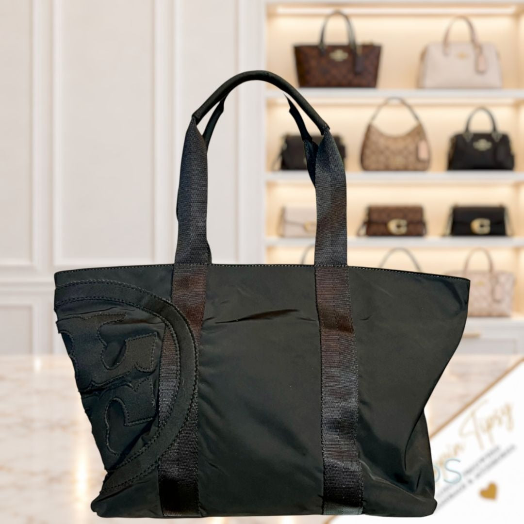 ✺ AUTHENTIC TORY BURCH BLACK NYLON EAST WEST TOTE