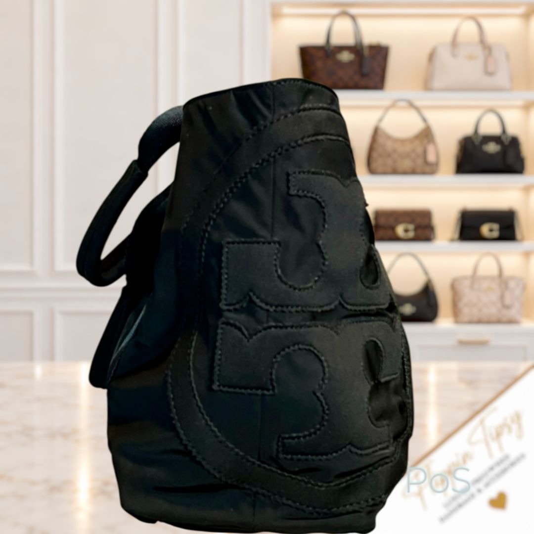 ✺ AUTHENTIC TORY BURCH BLACK NYLON EAST WEST TOTE