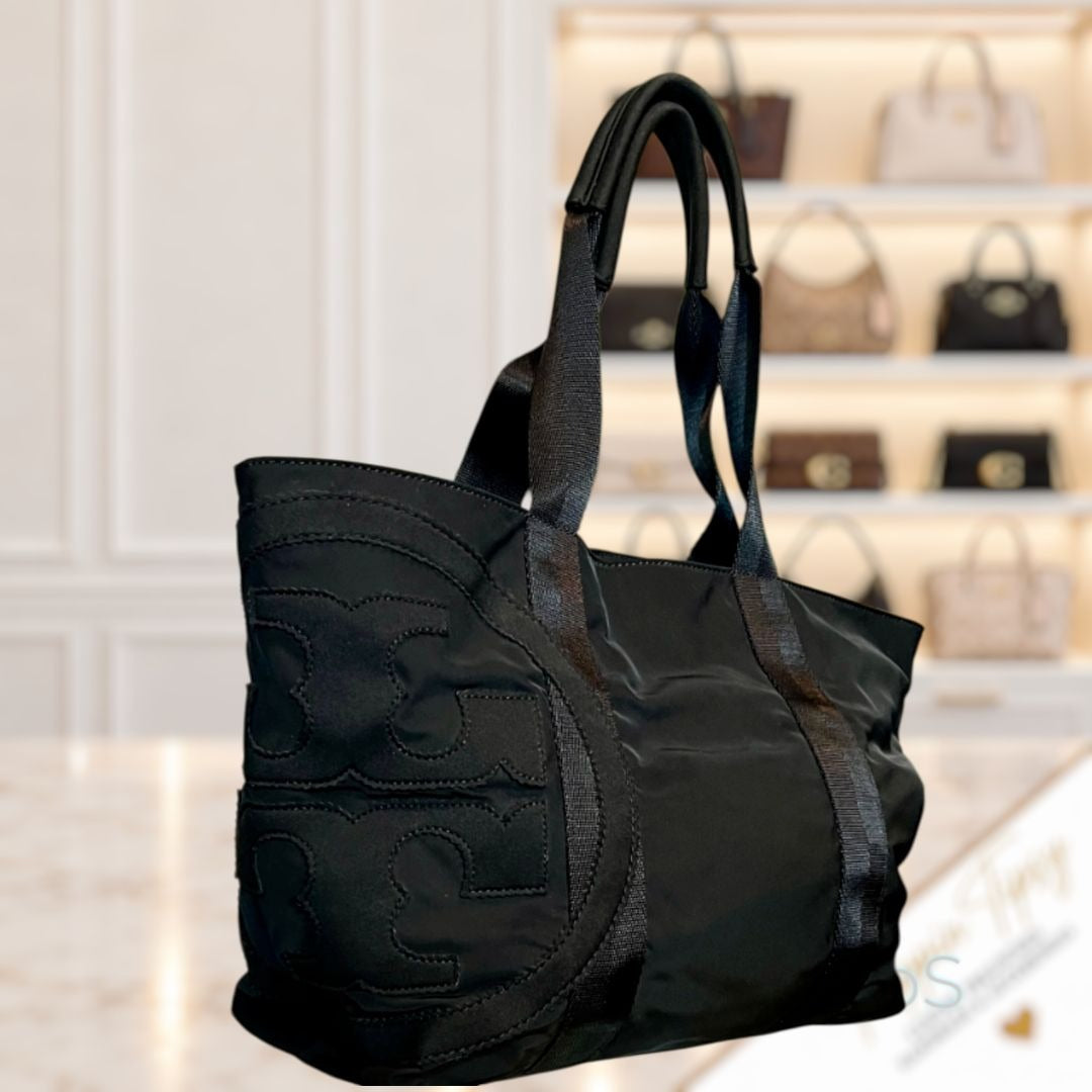 ✺ AUTHENTIC TORY BURCH BLACK NYLON EAST WEST TOTE