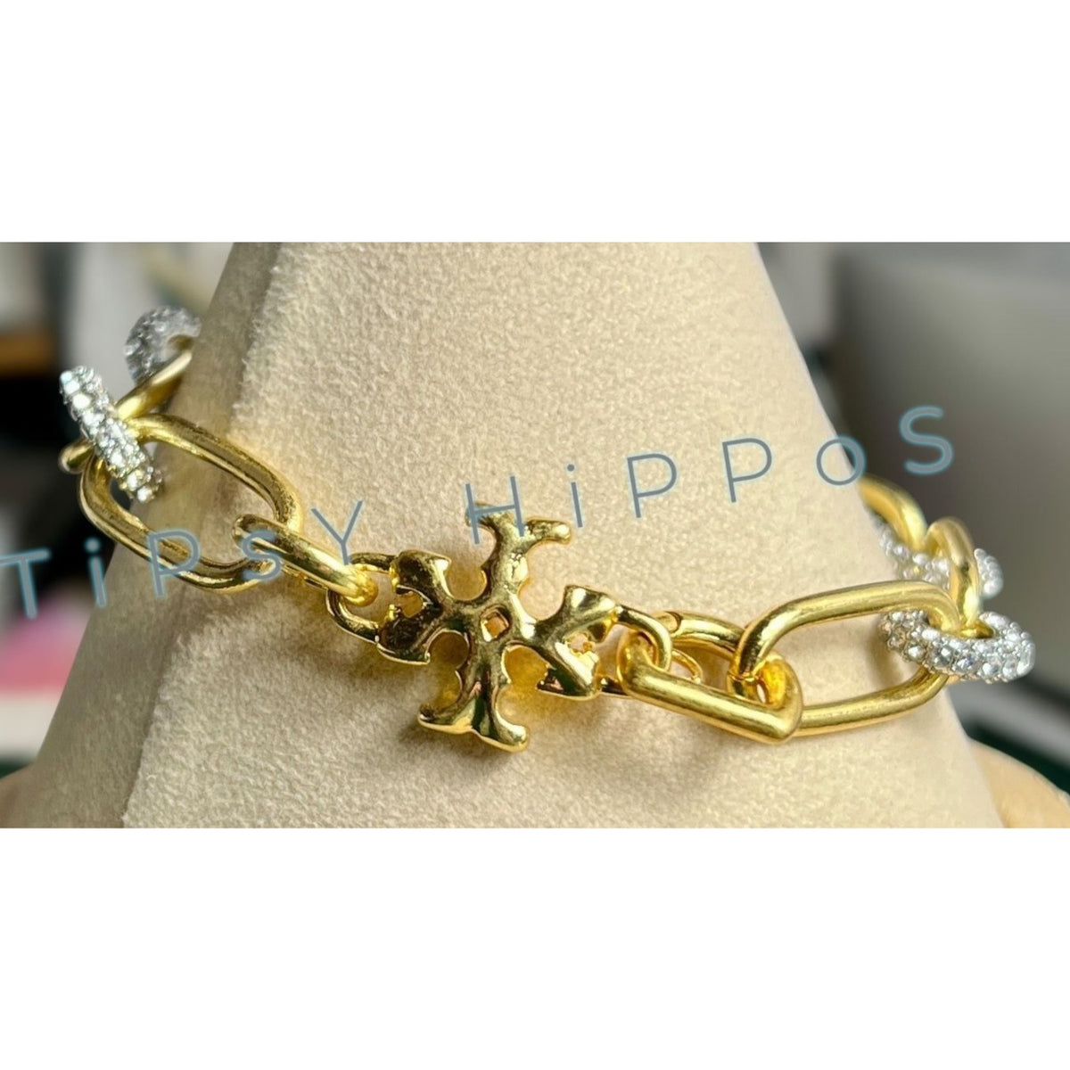 TORY BURCH ROXANNE GOLD CHAIN LINK AND PAVÉ BRACELET