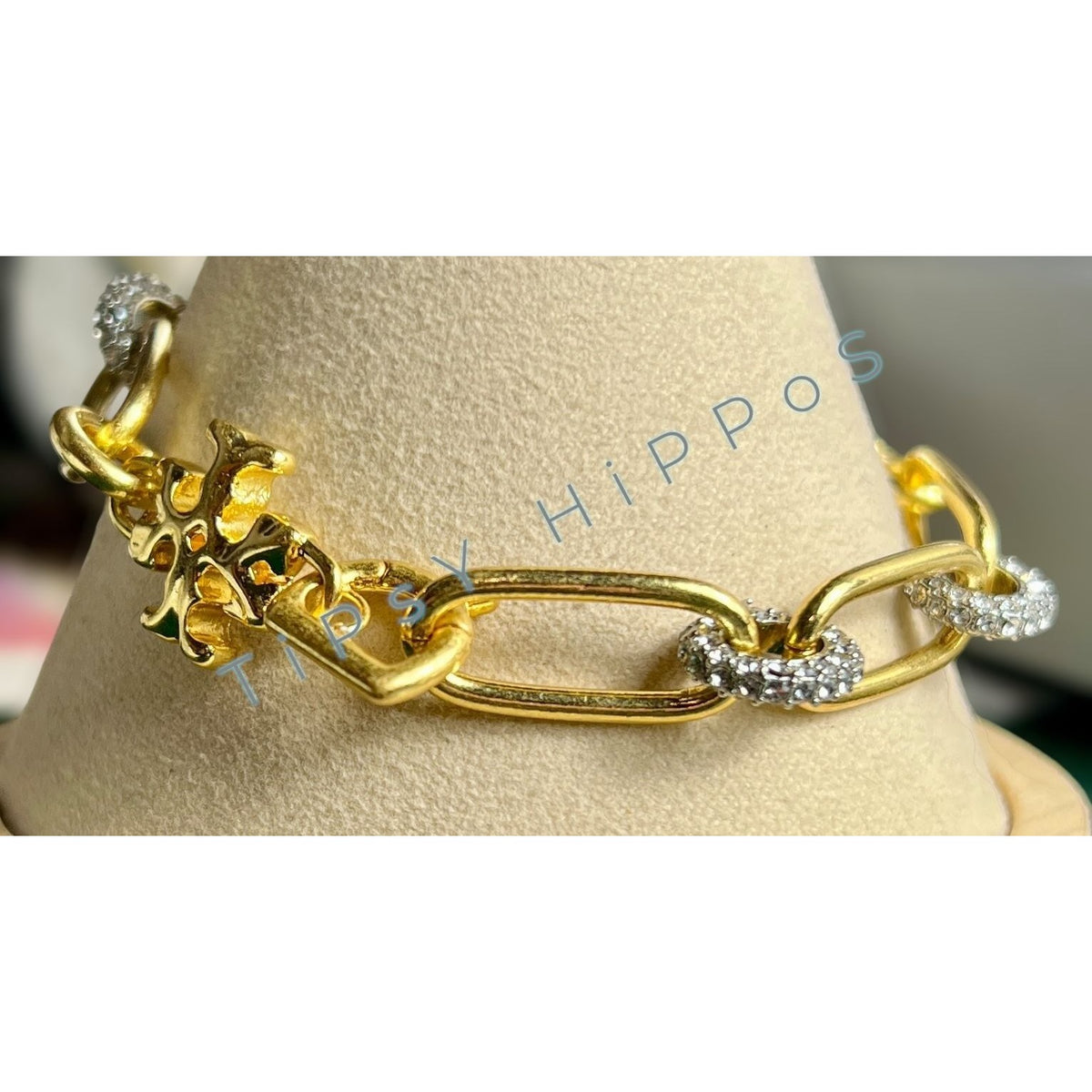 TORY BURCH ROXANNE GOLD CHAIN LINK AND PAVÉ BRACELET