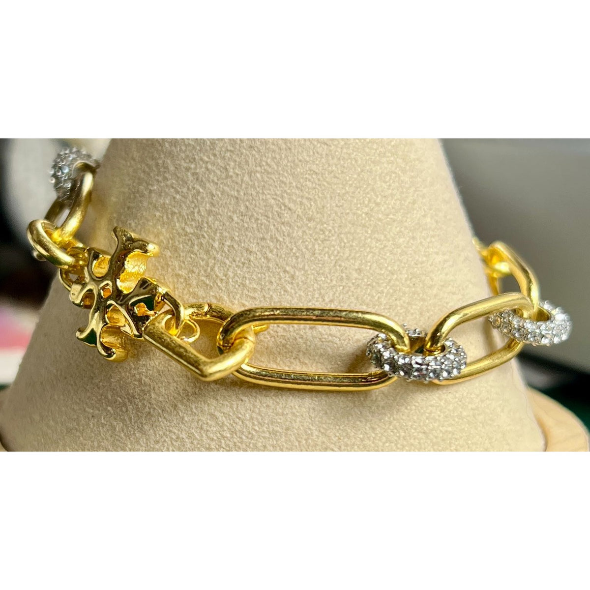 TORY BURCH ROXANNE GOLD CHAIN LINK AND PAVÉ BRACELET