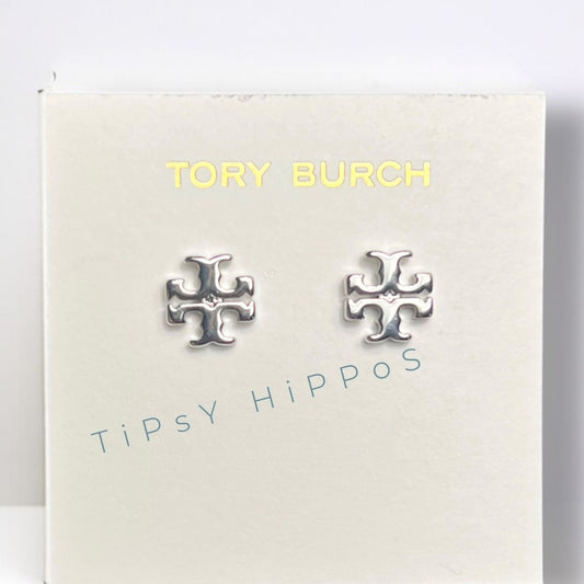 Tory Burch Silver Kira Logo Stud Earrings
