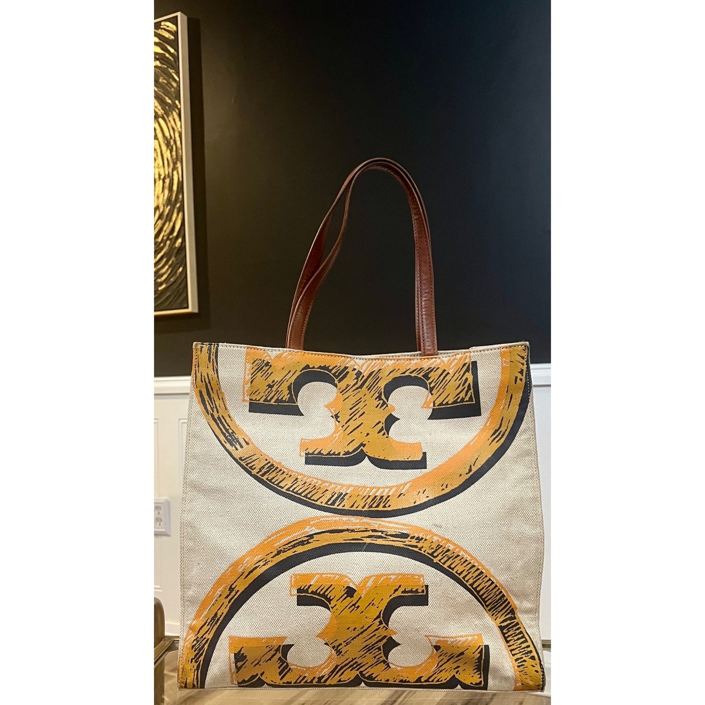 ✺ AUTHENTIC TORY BURCH ORANGE CANVAS LOGO SHOULDER BAG