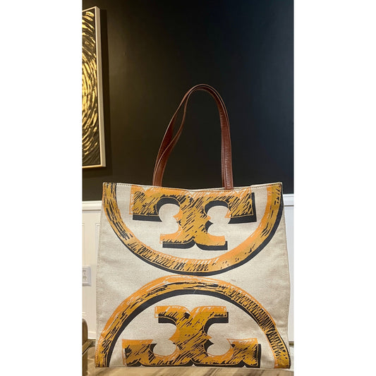 ✺ AUTHENTIC TORY BURCH ORANGE CANVAS LOGO SHOULDER BAG