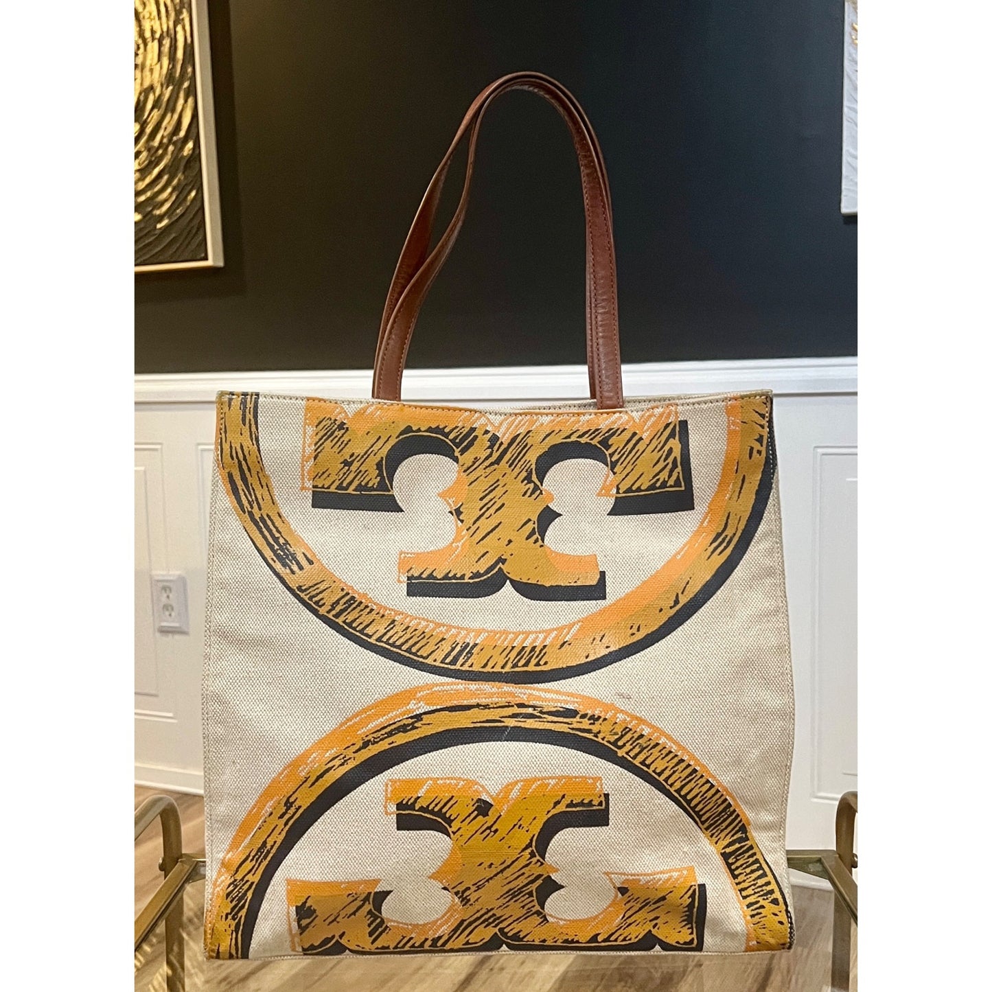 ✺ AUTHENTIC TORY BURCH ORANGE CANVAS LOGO SHOULDER BAG