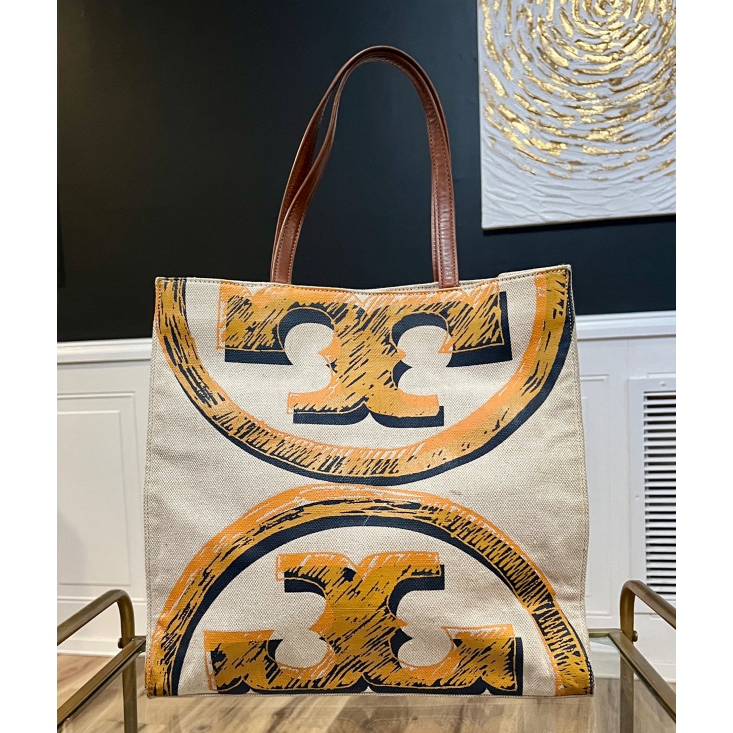 ✺ AUTHENTIC TORY BURCH ORANGE CANVAS LOGO SHOULDER BAG