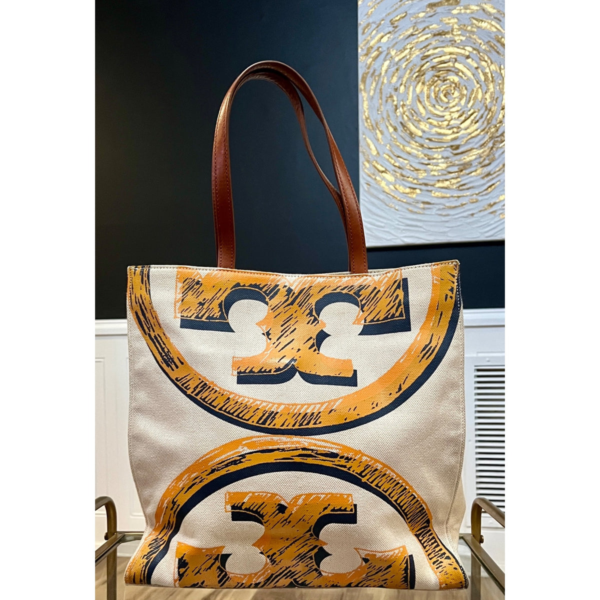 ✺ AUTHENTIC TORY BURCH ORANGE CANVAS LOGO SHOULDER BAG
