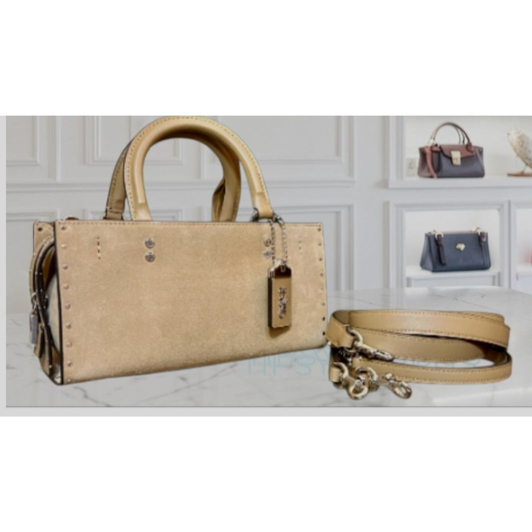 ✺ AUTHENTICATED NEW! Coach Rogue 26 Tan Suede Leather Handbag WITH COA