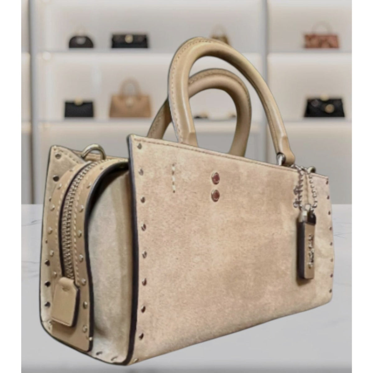 ✺ AUTHENTICATED NEW! Coach Rogue 26 Tan Suede Leather Handbag WITH COA
