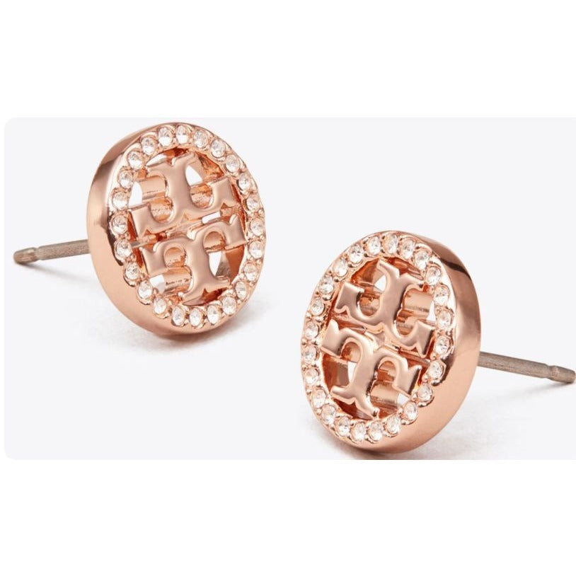 Tory Burch Rose Gold MILLER PAVÉ CHAIN BRACELET AND STUD EARRING SET.   727T40P