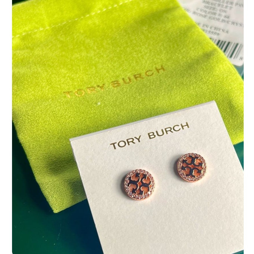 Tory Burch Rose Gold MILLER PAVÉ CHAIN BRACELET AND STUD EARRING SET.   727T40P