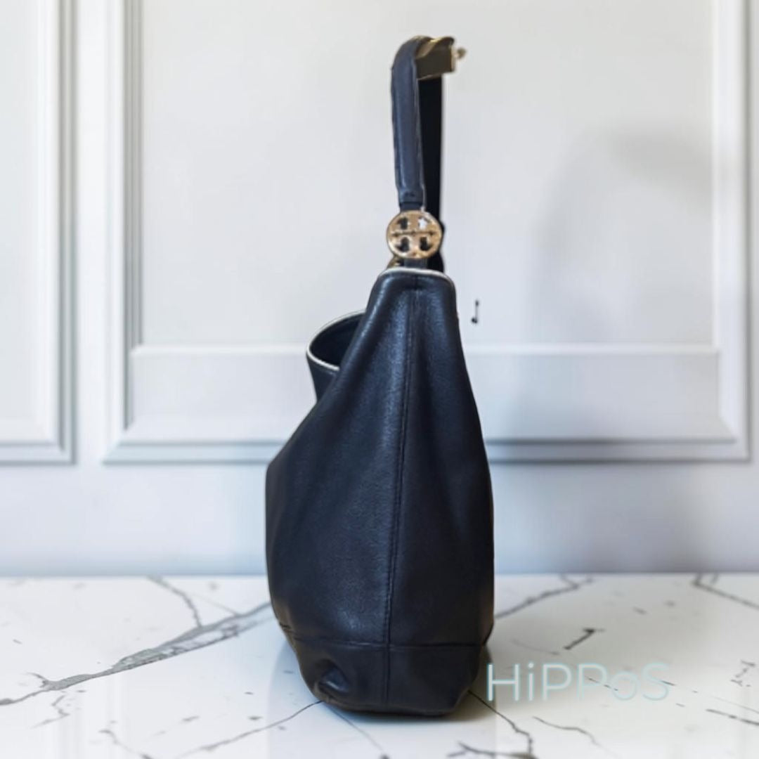AUTHENTIC TORY BURCH Vintage Black Hobo with White Piping!  RARE!