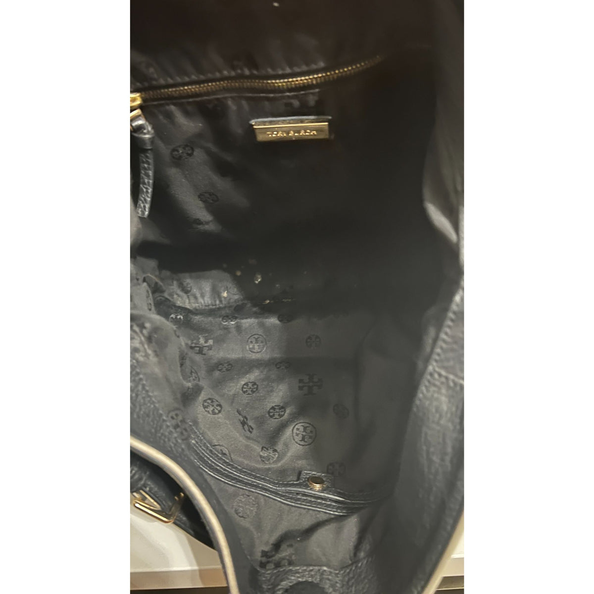 AUTHENTIC TORY BURCH Vintage Black Hobo with White Piping!  RARE!