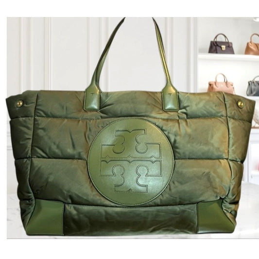 RARE! ✺ AUTHENTIC TORY BURCH ARMY GREEN PUFFER ELLA TOTE