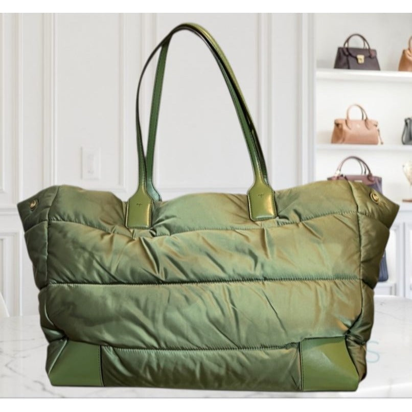 RARE! ✺ AUTHENTIC TORY BURCH ARMY GREEN PUFFER ELLA TOTE