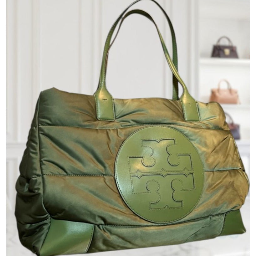 RARE! ✺ AUTHENTIC TORY BURCH ARMY GREEN PUFFER ELLA TOTE