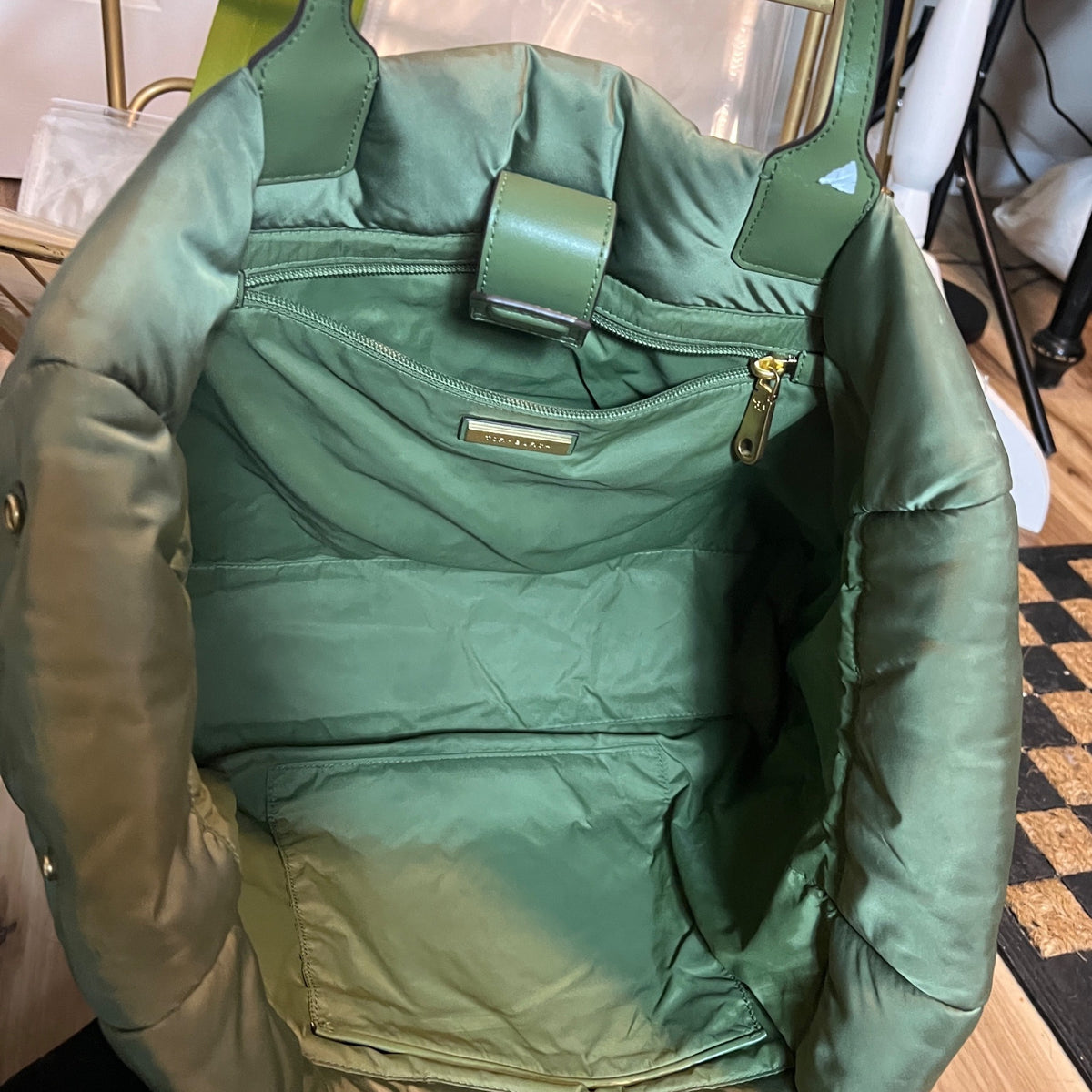 RARE! ✺ AUTHENTIC TORY BURCH ARMY GREEN PUFFER ELLA TOTE