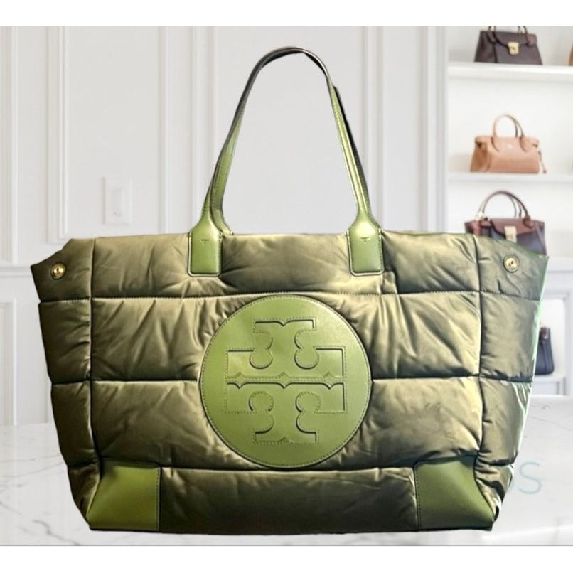 RARE! ✺ AUTHENTIC TORY BURCH ARMY GREEN PUFFER ELLA TOTE