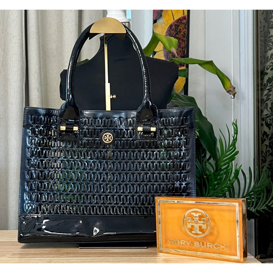 TORY BURCH Black Robinson Cut Out Tote