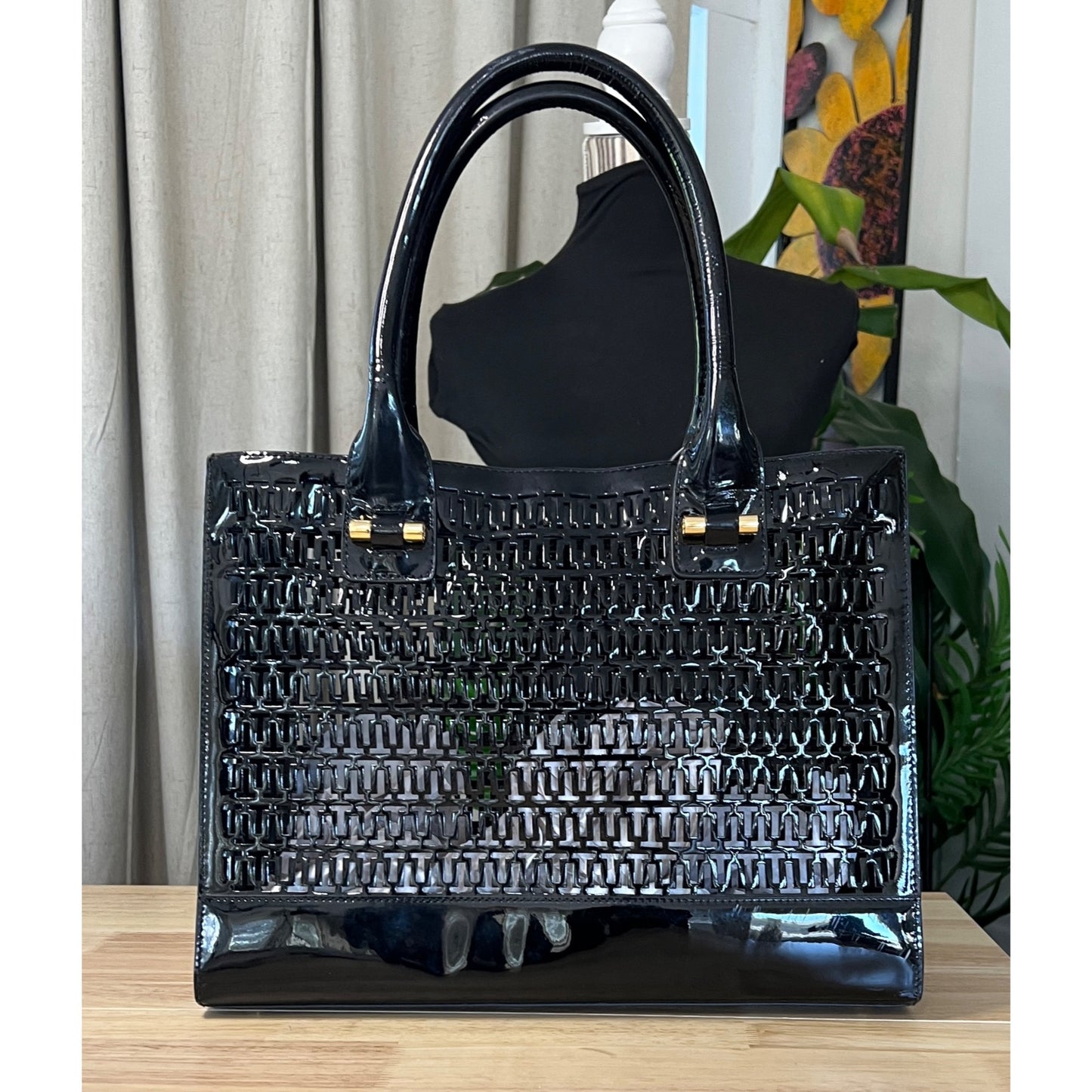 TORY BURCH Black Robinson Cut Out Tote