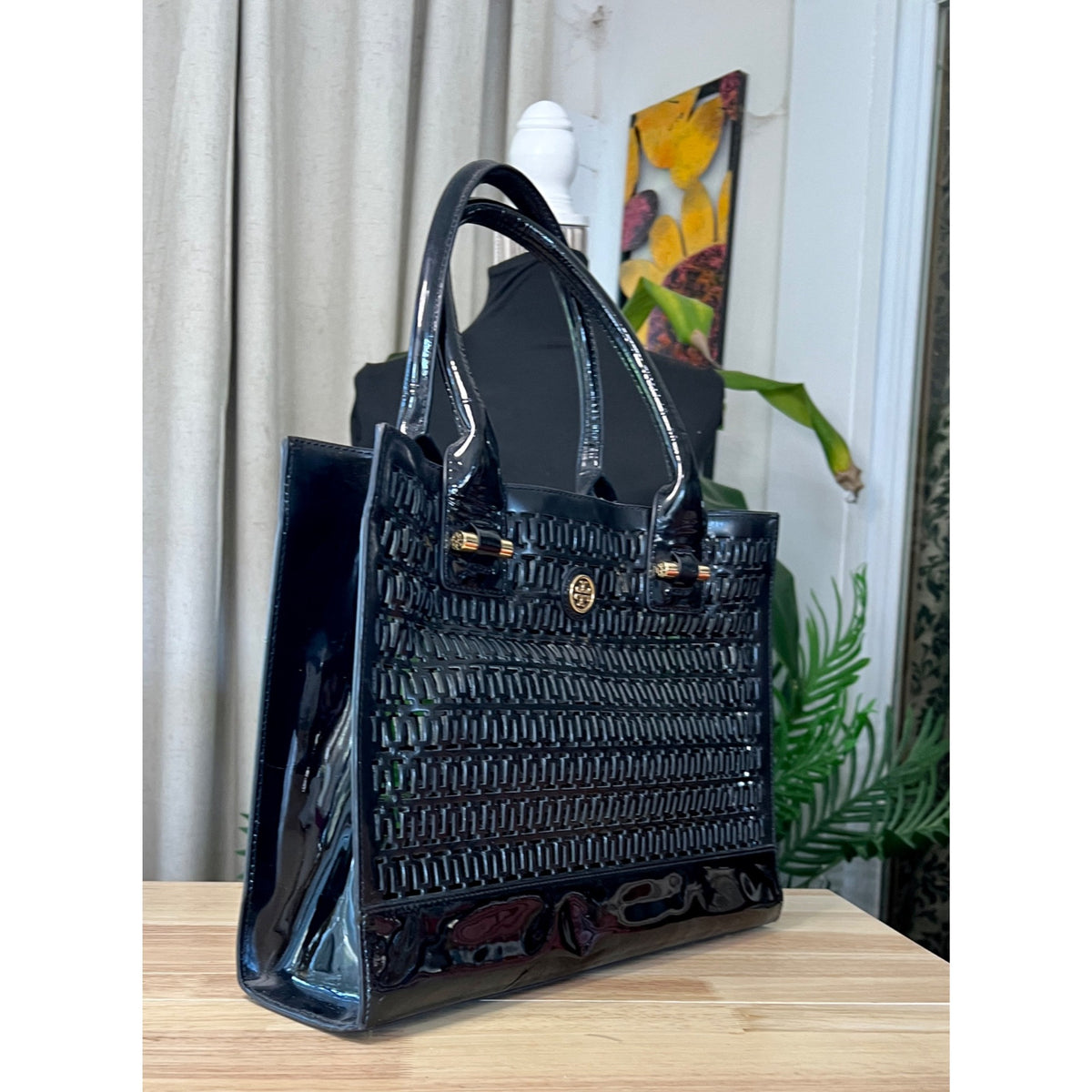 TORY BURCH Black Robinson Cut Out Tote