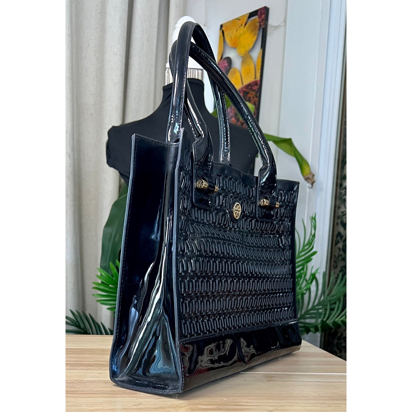 TORY BURCH Black Robinson Cut Out Tote