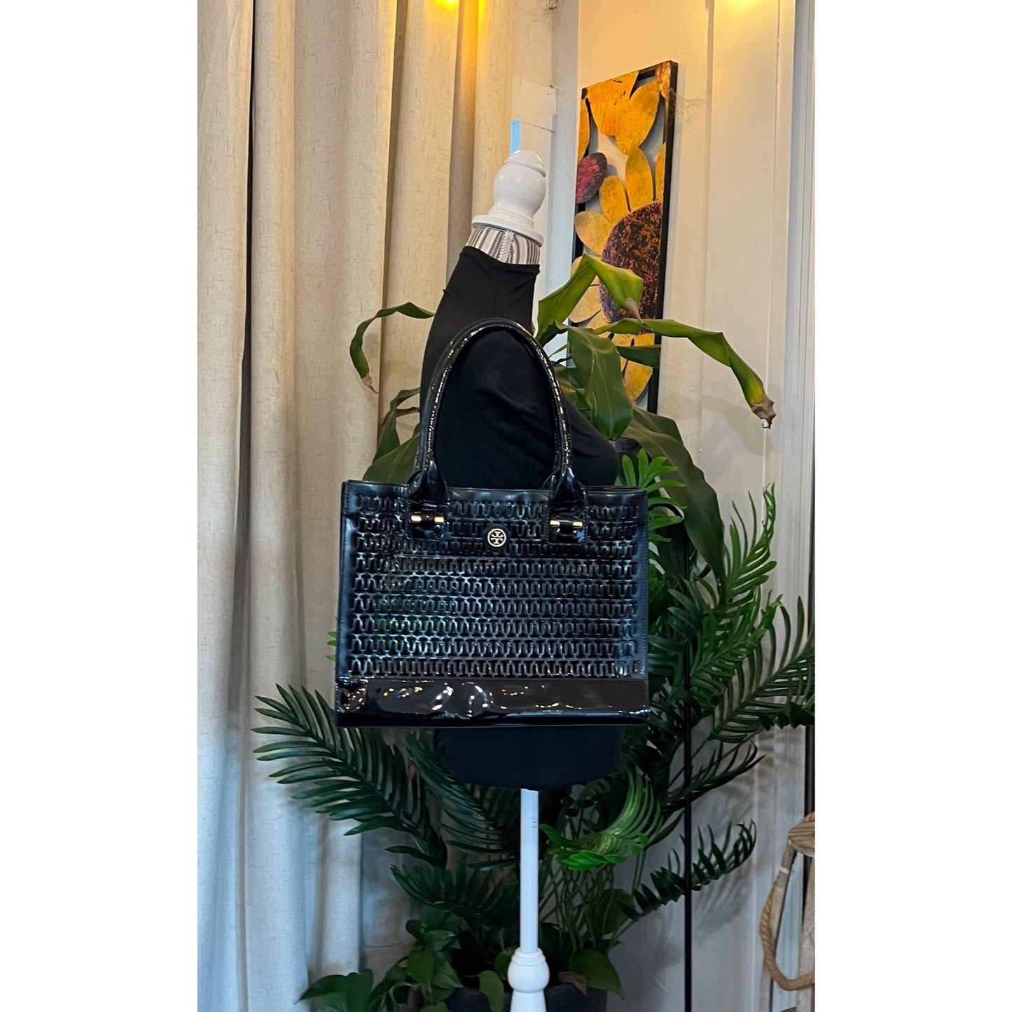 TORY BURCH Black Robinson Cut Out Tote