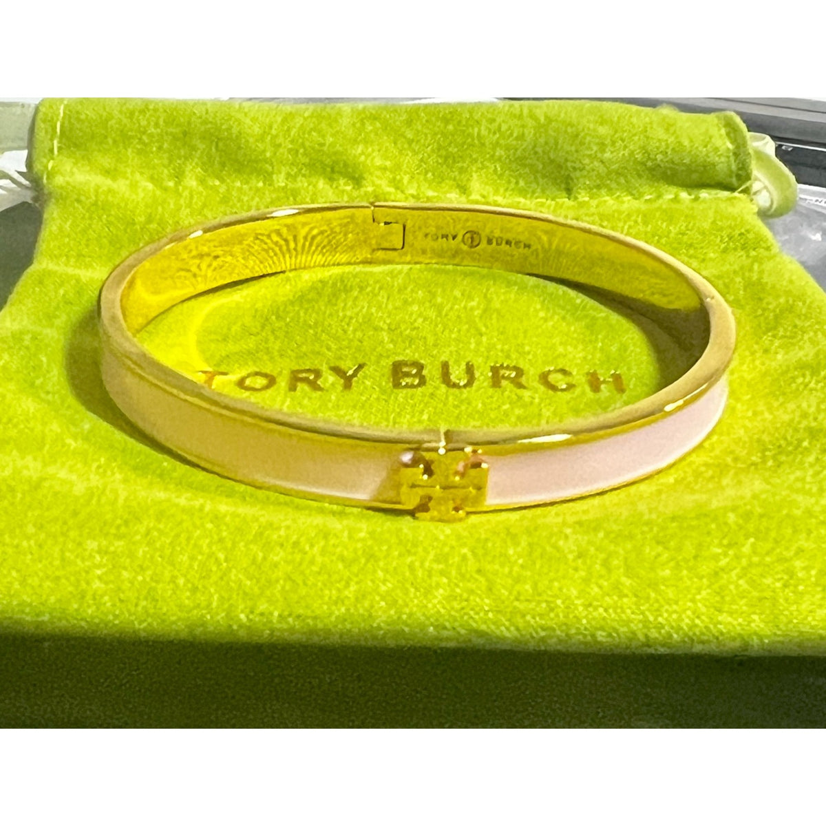 Tory Burch Pink Kira Hinged Bangle Bracelet