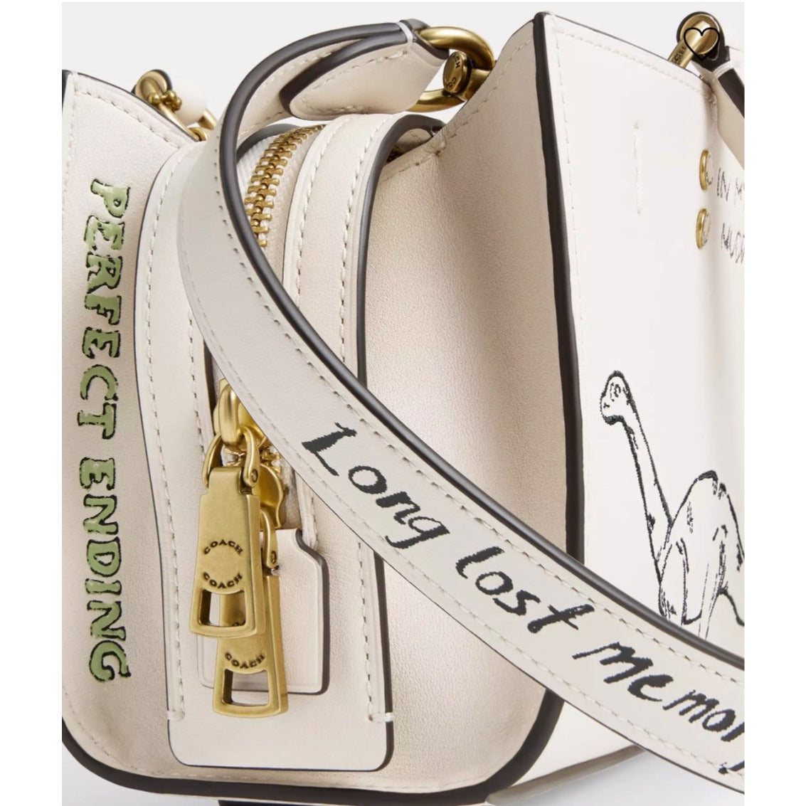 NEW!! Coach Rogue 25 Tote Bag With Dinosaur & Lucky Drawings In Chalk White Leather
