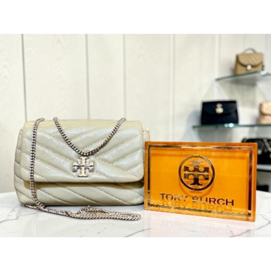TORY BURCH SAGE GREEN AND SILVER KIRA CONVERTIBLE SHOULDER BAG