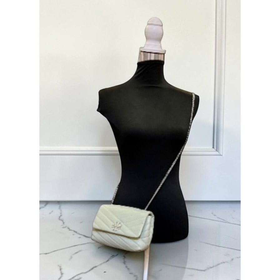 TORY BURCH SAGE GREEN AND SILVER KIRA CONVERTIBLE SHOULDER BAG
